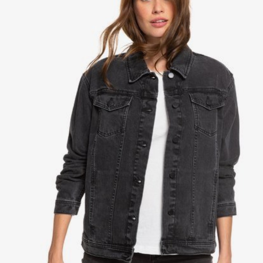 Roxy Midnight Drive Black Denim Boyfriend Jacket